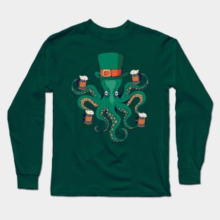 Saint Patricks Day Drunk Kraken Funny Paddys Day Octopus Beer Long Sleeve T-Shirt
